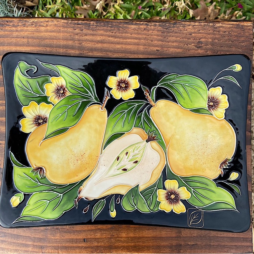 NWT - J. McCall Blue Sky Pear Enamel Black Serving Tray - Picture 8 of 9